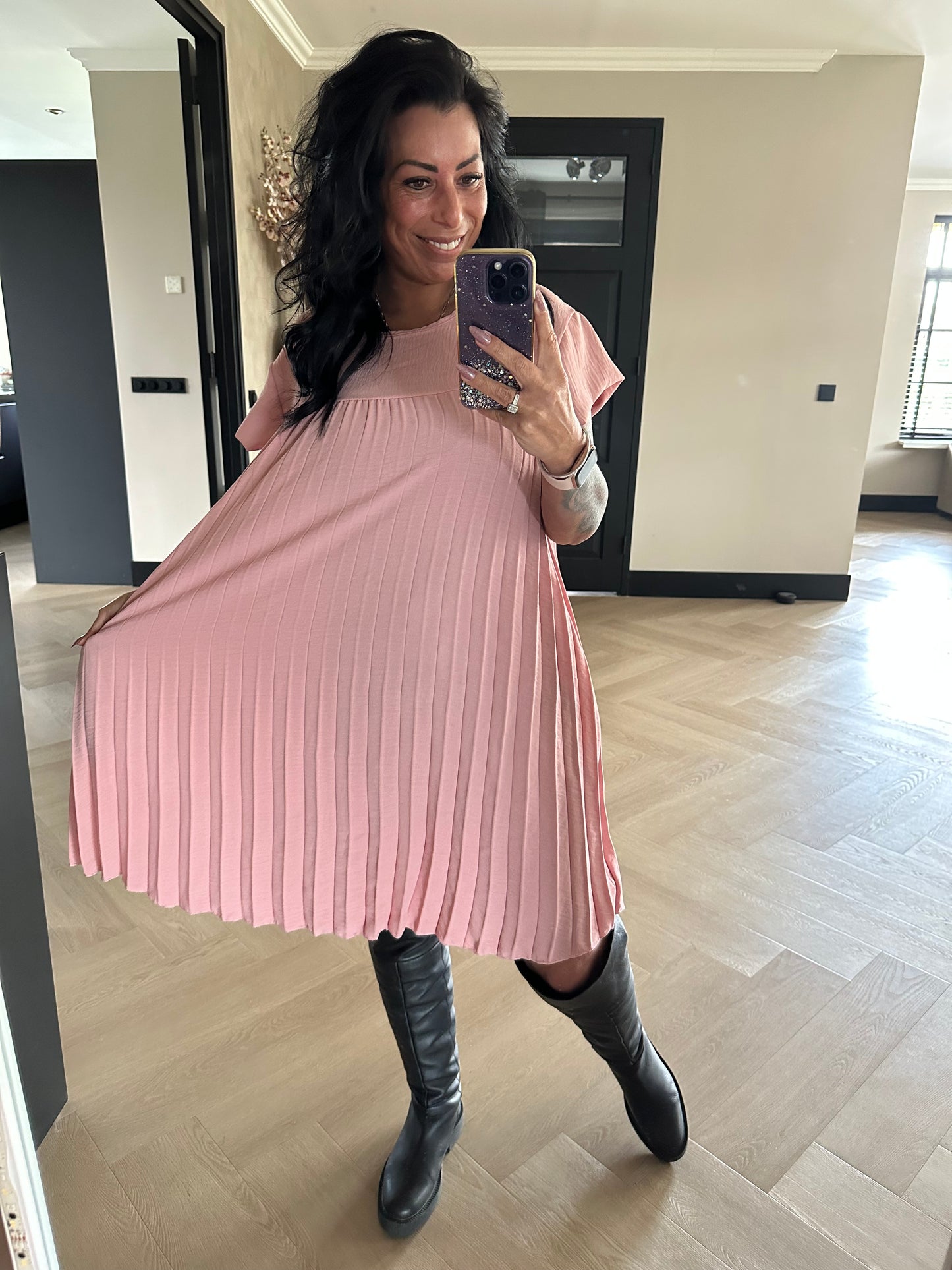 Chevy-Kleid mit Taschen Rosa