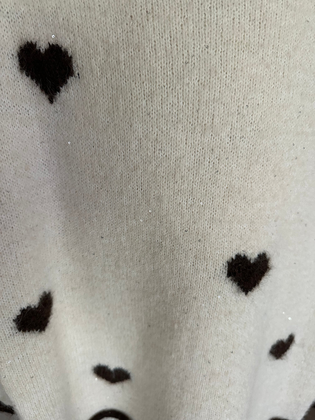 Glitter Heart Sweater Off White / Brown