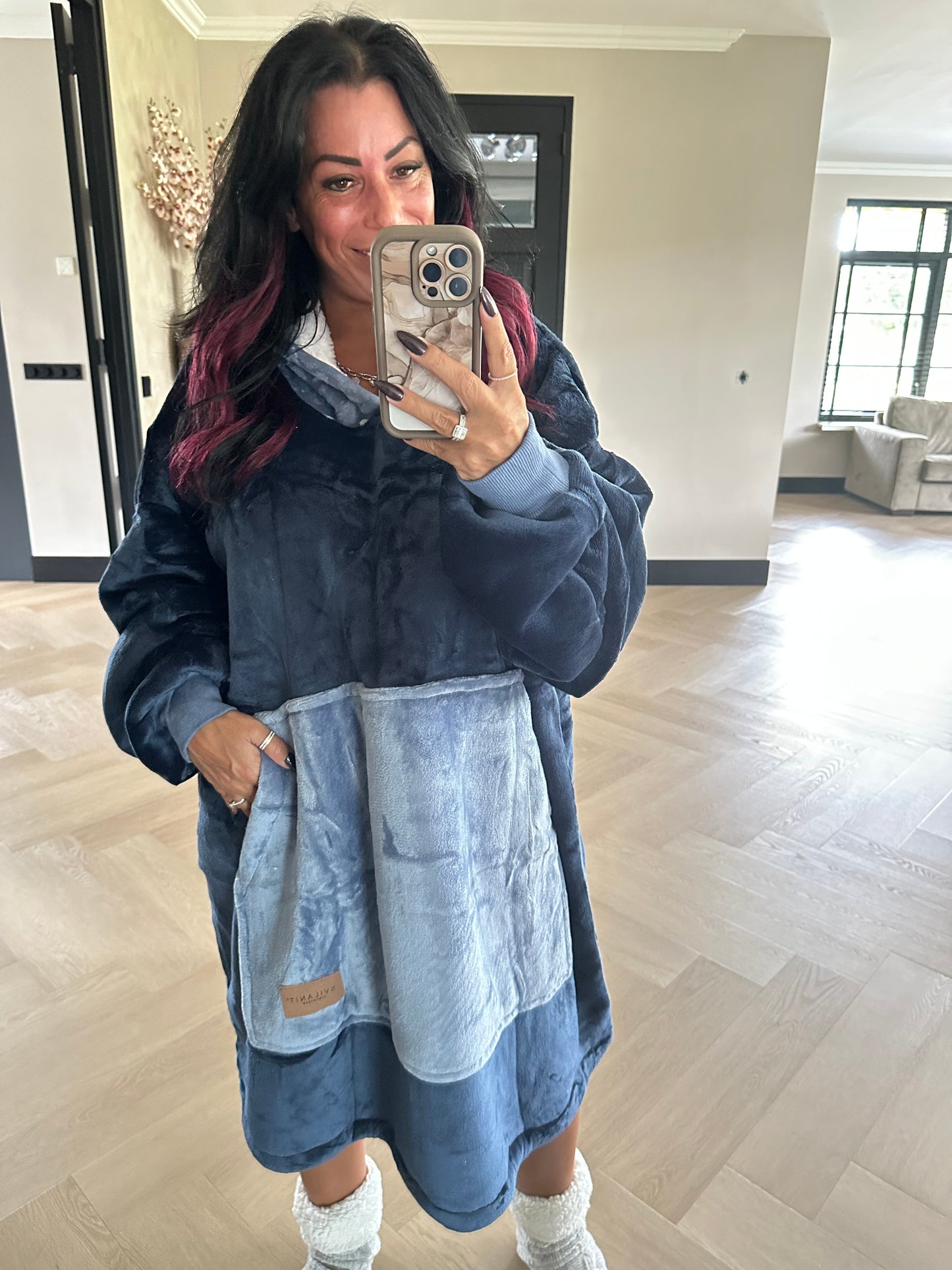 Sherpa Fleece Hoodie Blue Charm
