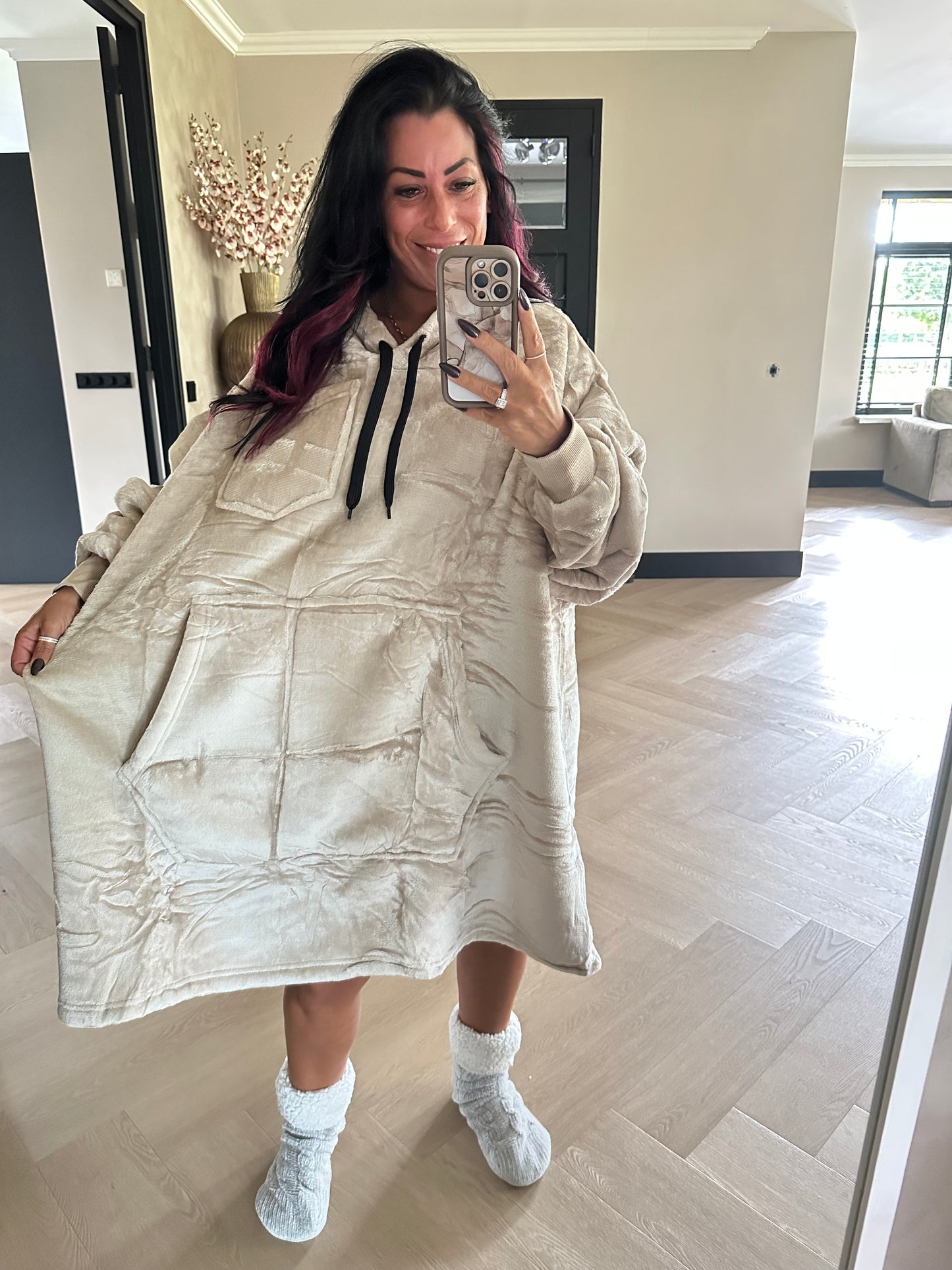 Sherpa Fleece Hoodie Taupe