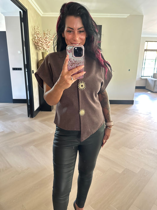 Kylie Vest Gold Button Brown