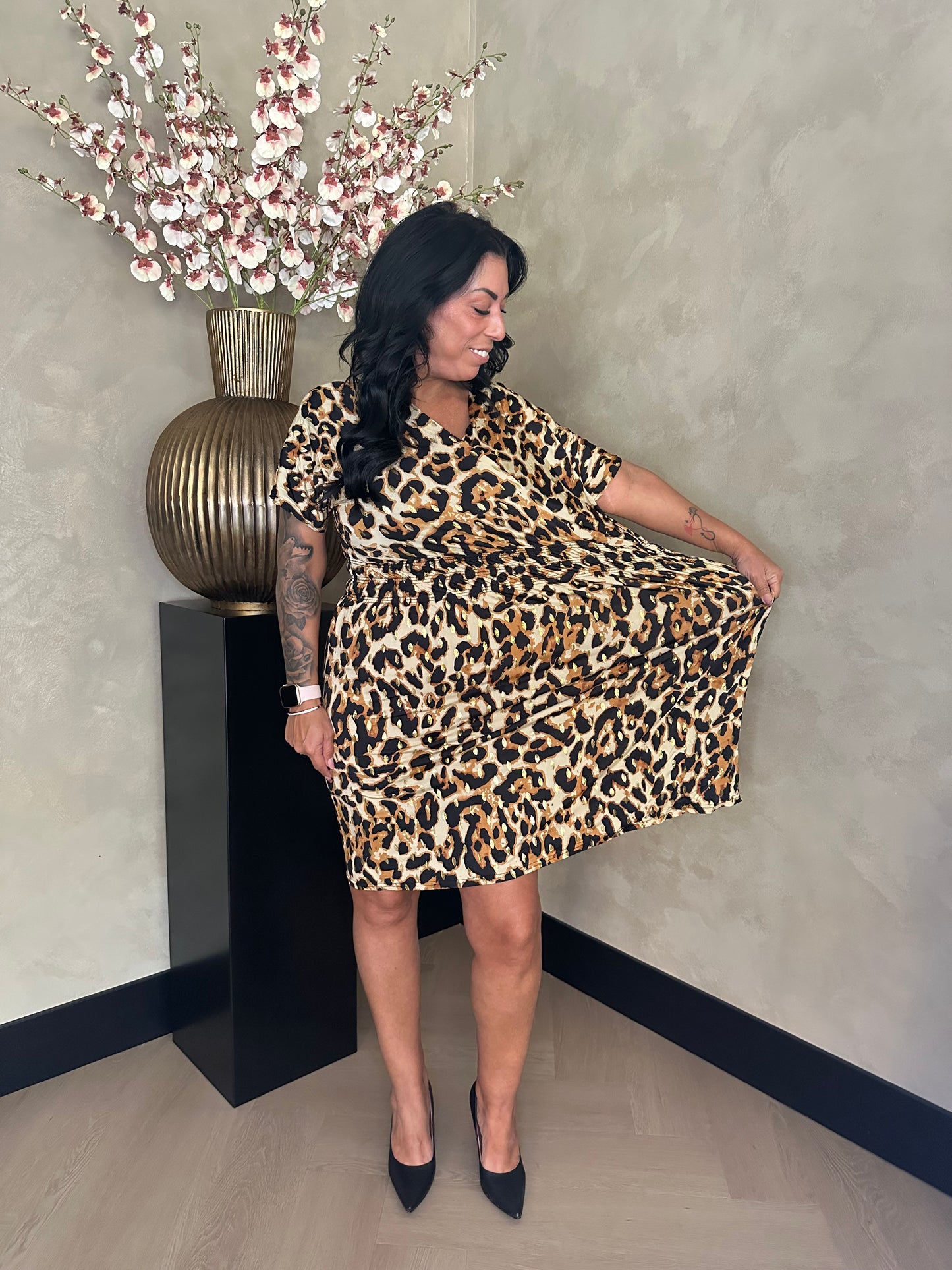 Magic Dress Leopard Short Gold Camel