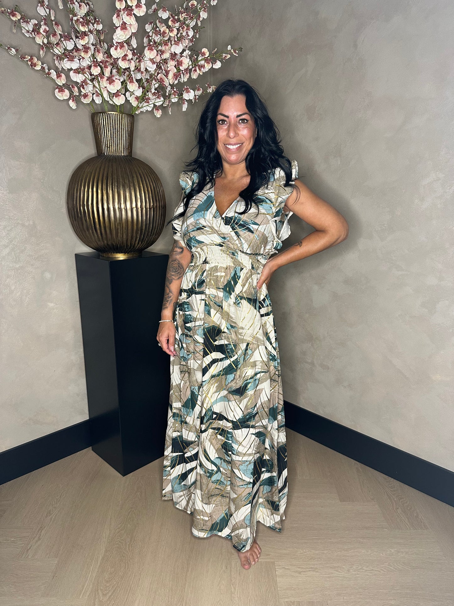 Elena Long Golden Dress Brown