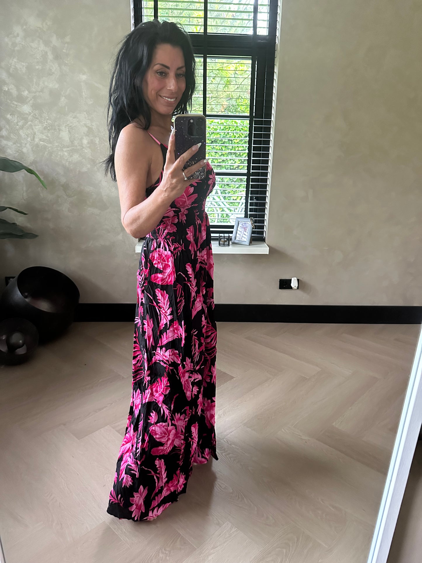 Lola Summer Dress Black Fuchsia