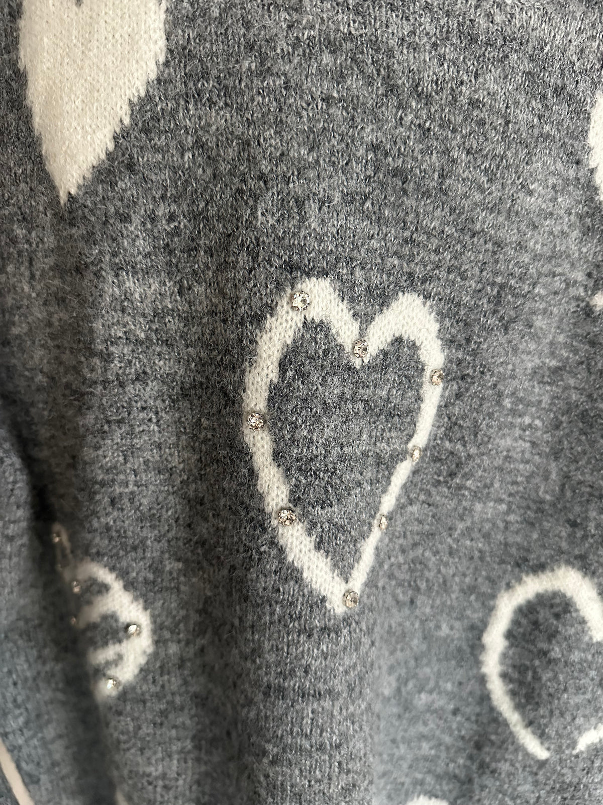 Heart Sweater Grey With Rhinestones