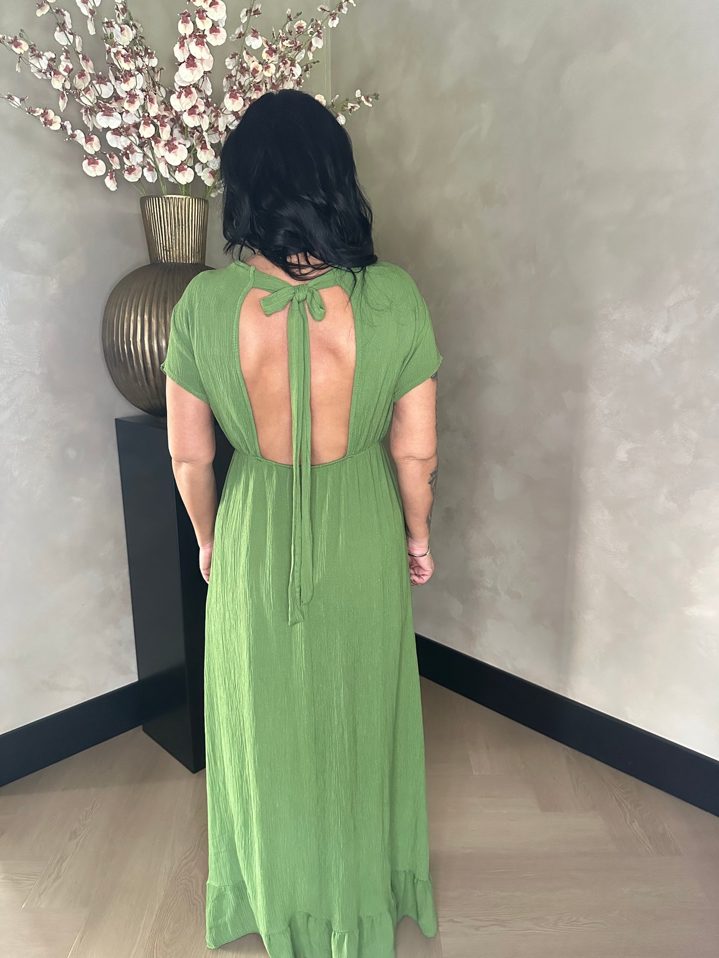 Amy Long Shimmer Dress Green