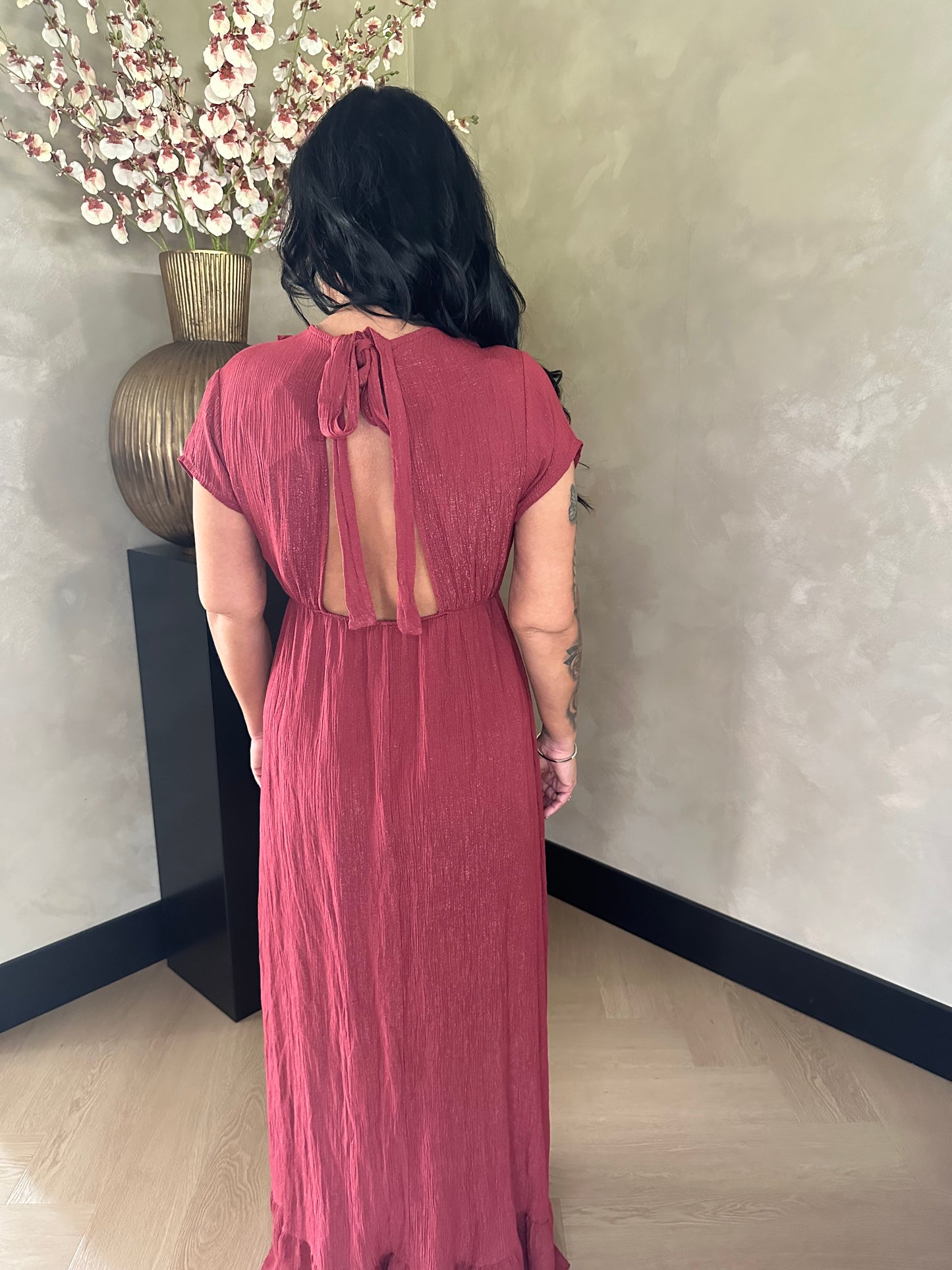 Amy Long Shimmer Dress Red