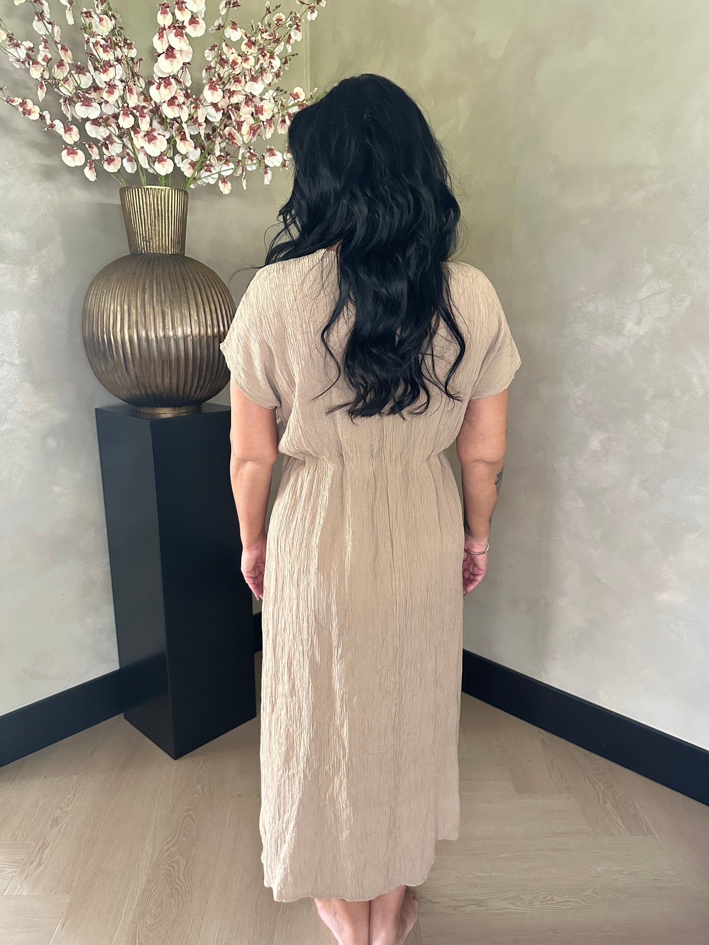 Isa Long Shimmer Dress Beige