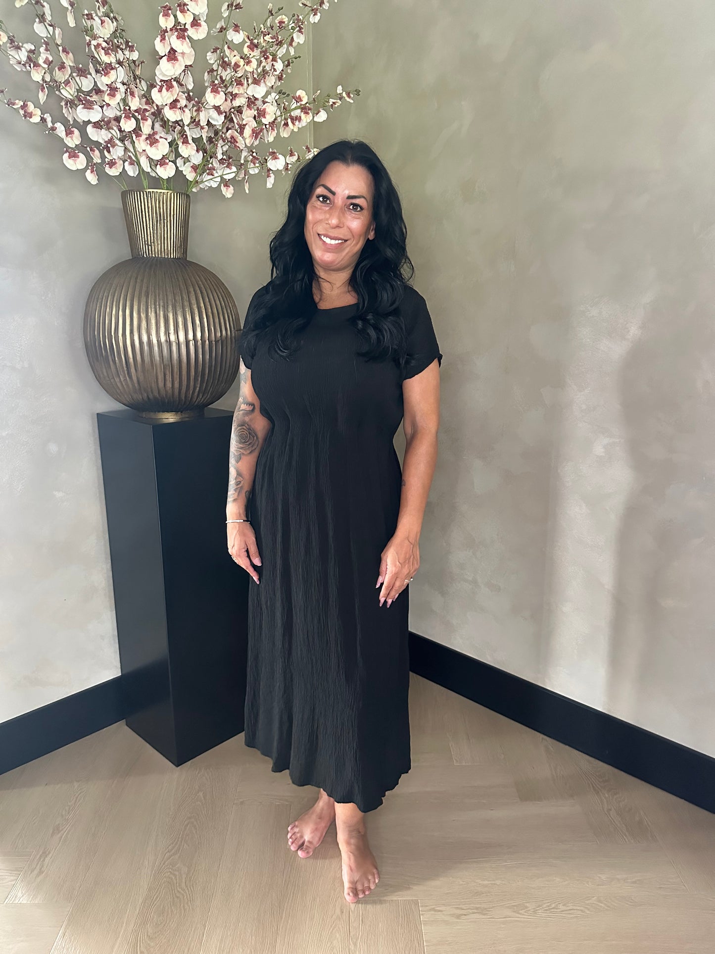 Isa Long Shimmer Dress Black