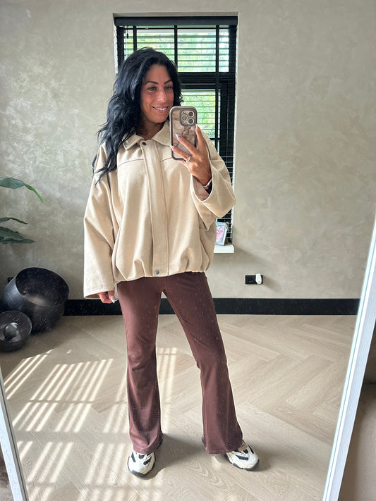 Oversized Suedine Bomberjas Beige
