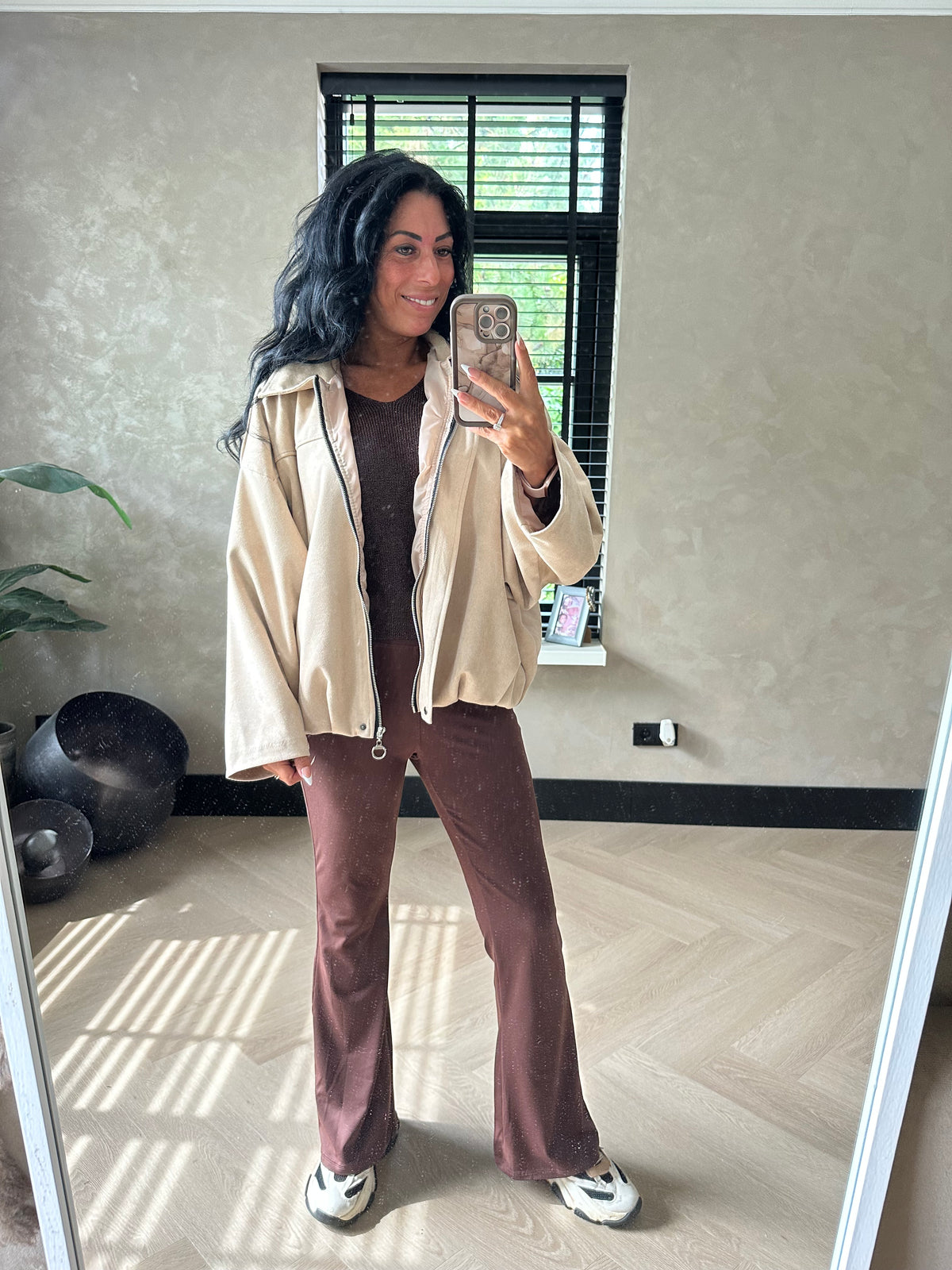 Oversized Suedine Bomberjas Beige