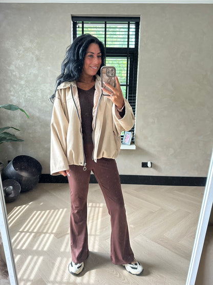 Oversized Suedine Bomberjas Beige