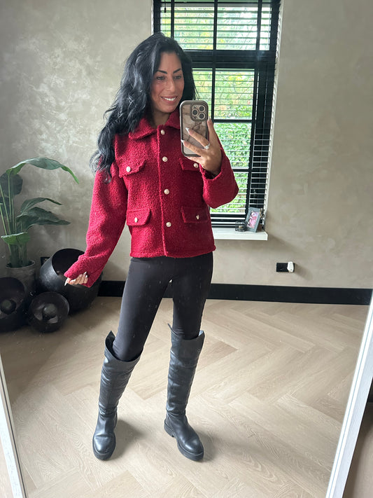 Boucle Jacket With Gold Buttons Red