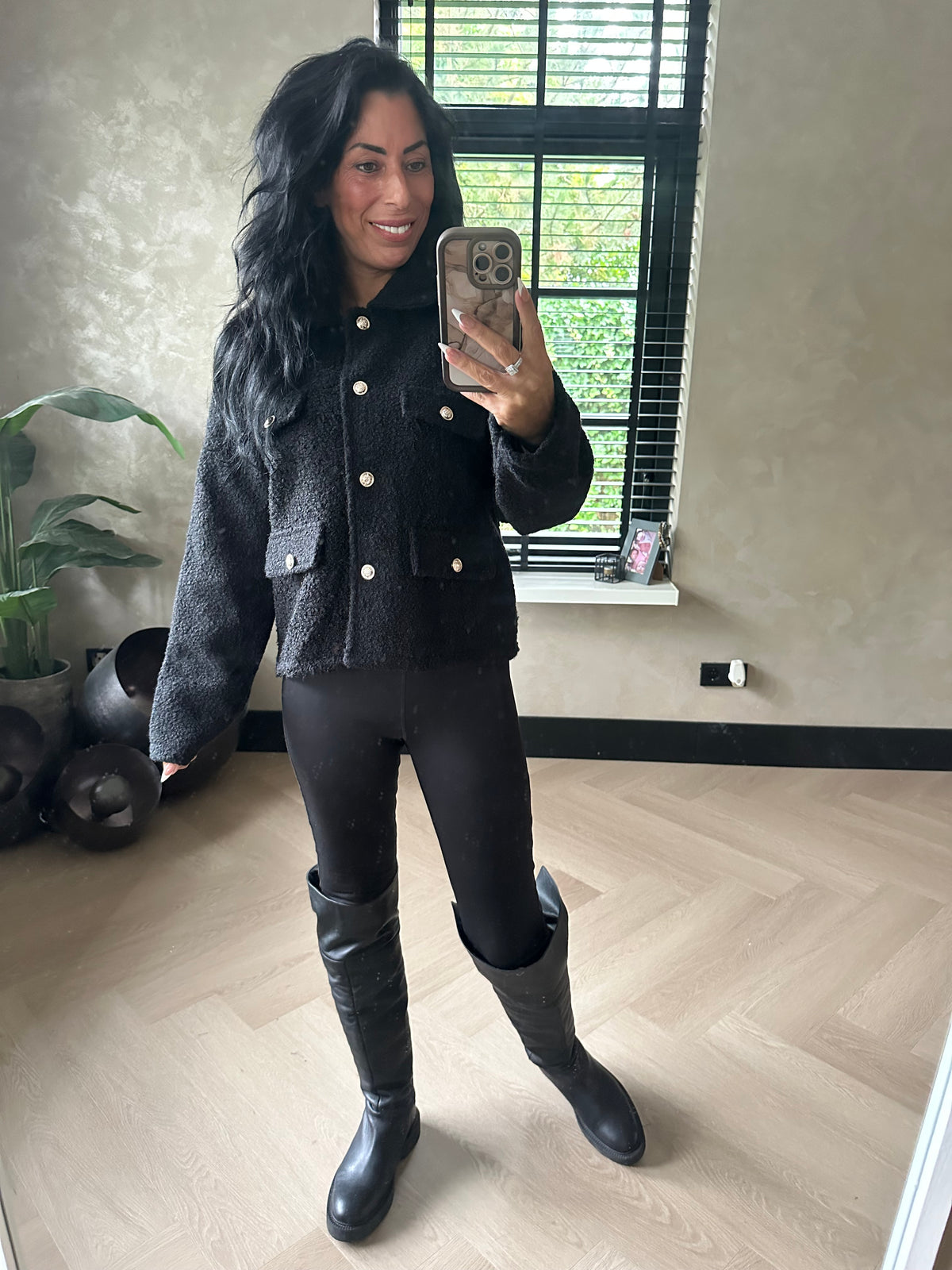 Boucle Jacket With Gold Buttons Black