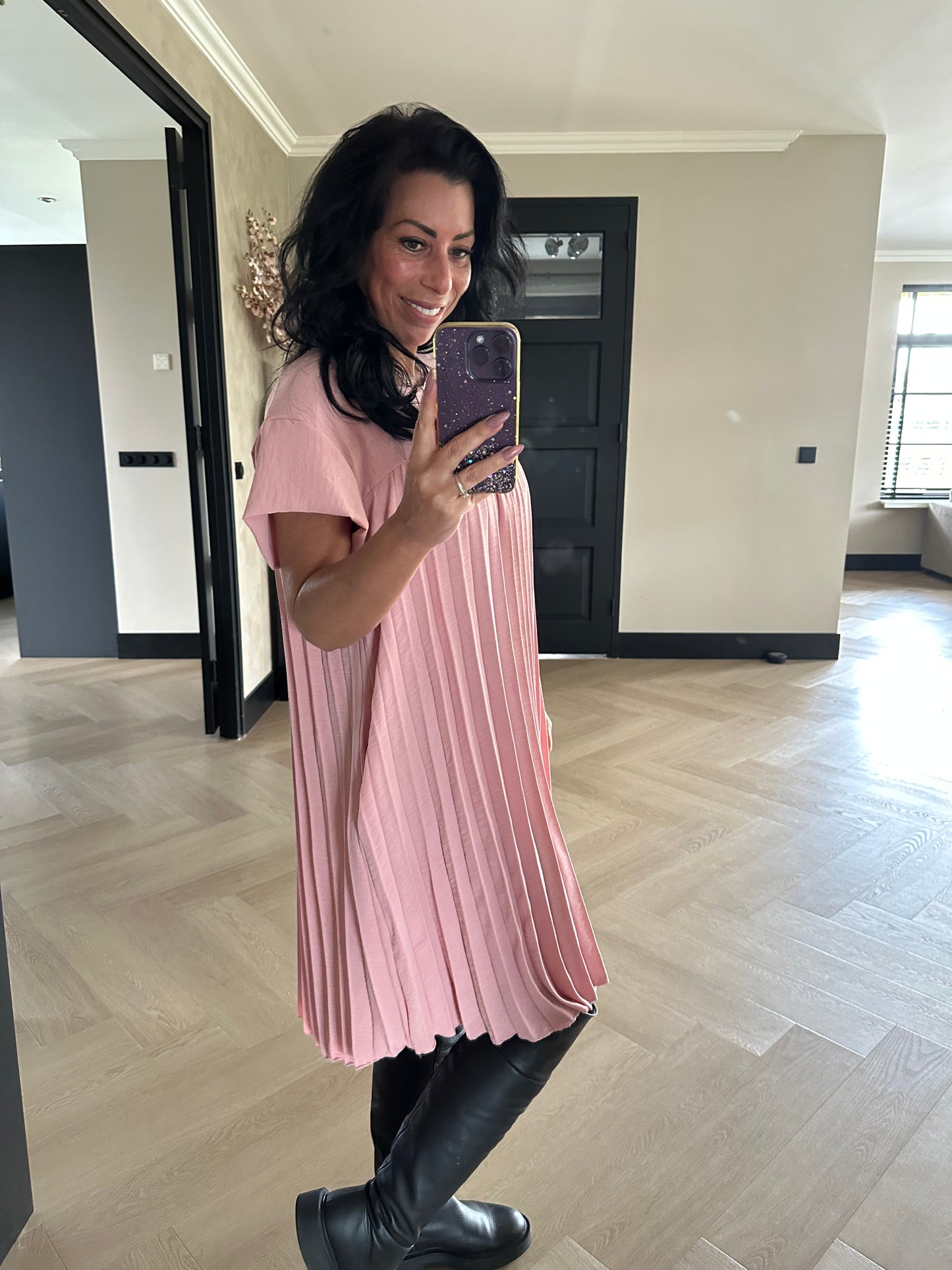 Chevy-Kleid mit Taschen Rosa