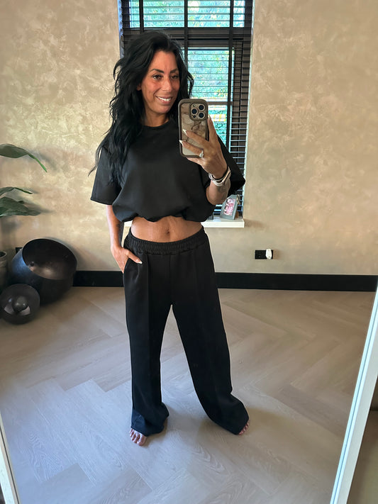 Crop Top Set Short Sleeve Black