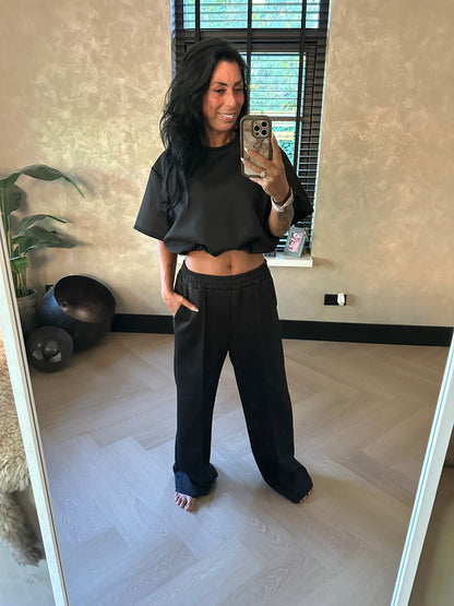 Crop Top Set Short Sleeve Black