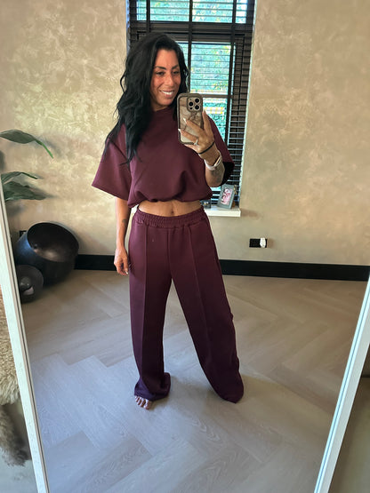 Crop Top Set Short Sleeve Bordeaux