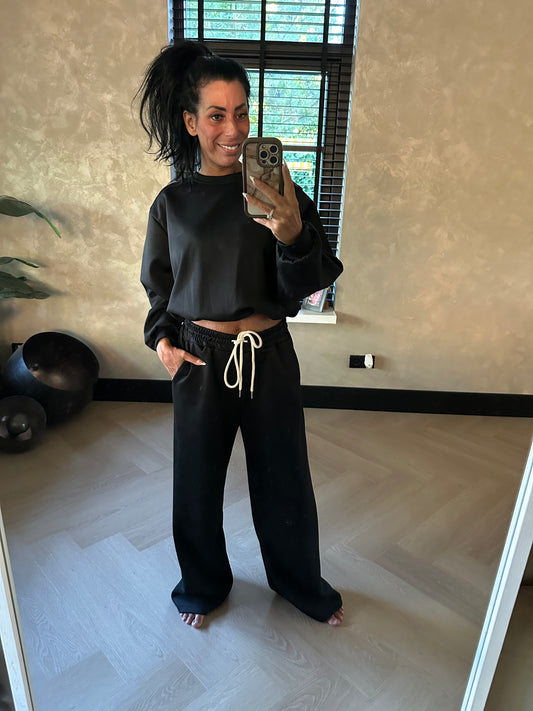 Crop Top Set Long Sleeve Black