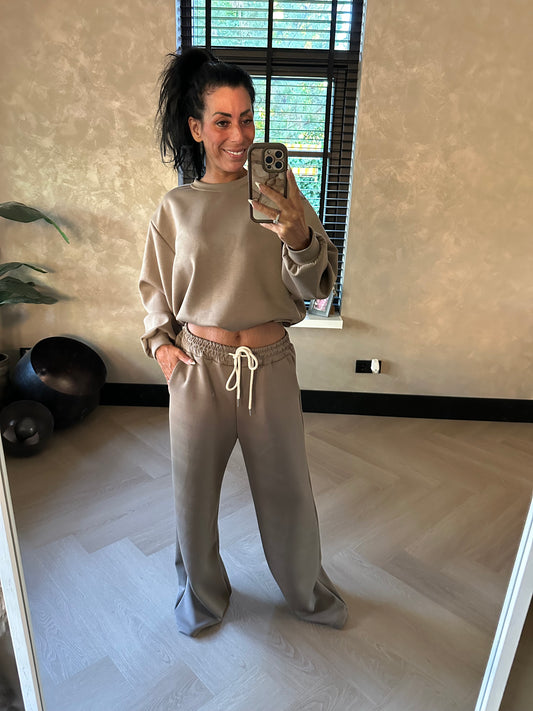 Crop Top Set Long Sleeve Taupe