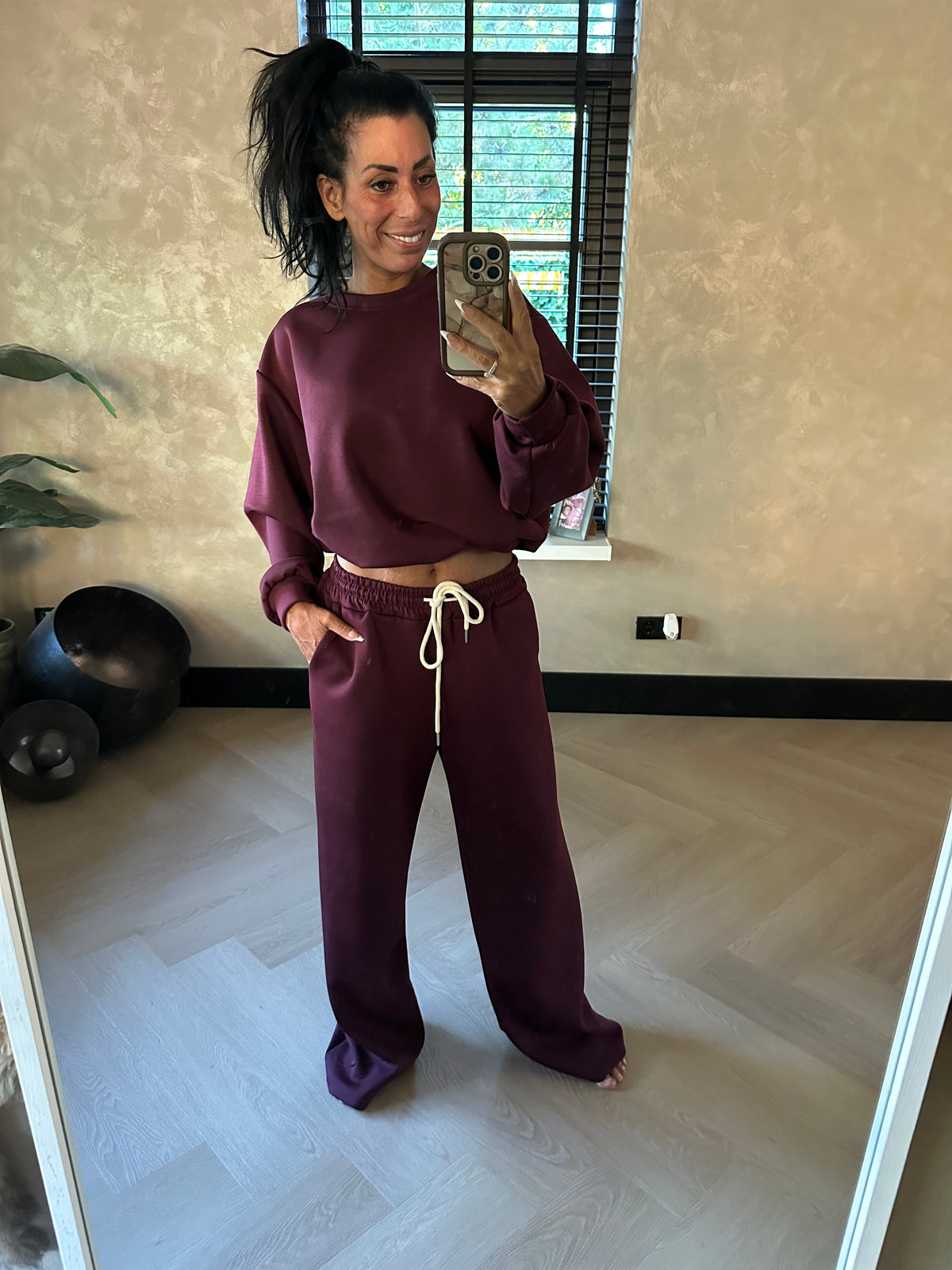 Crop Top Set Long Sleeve Bordeaux