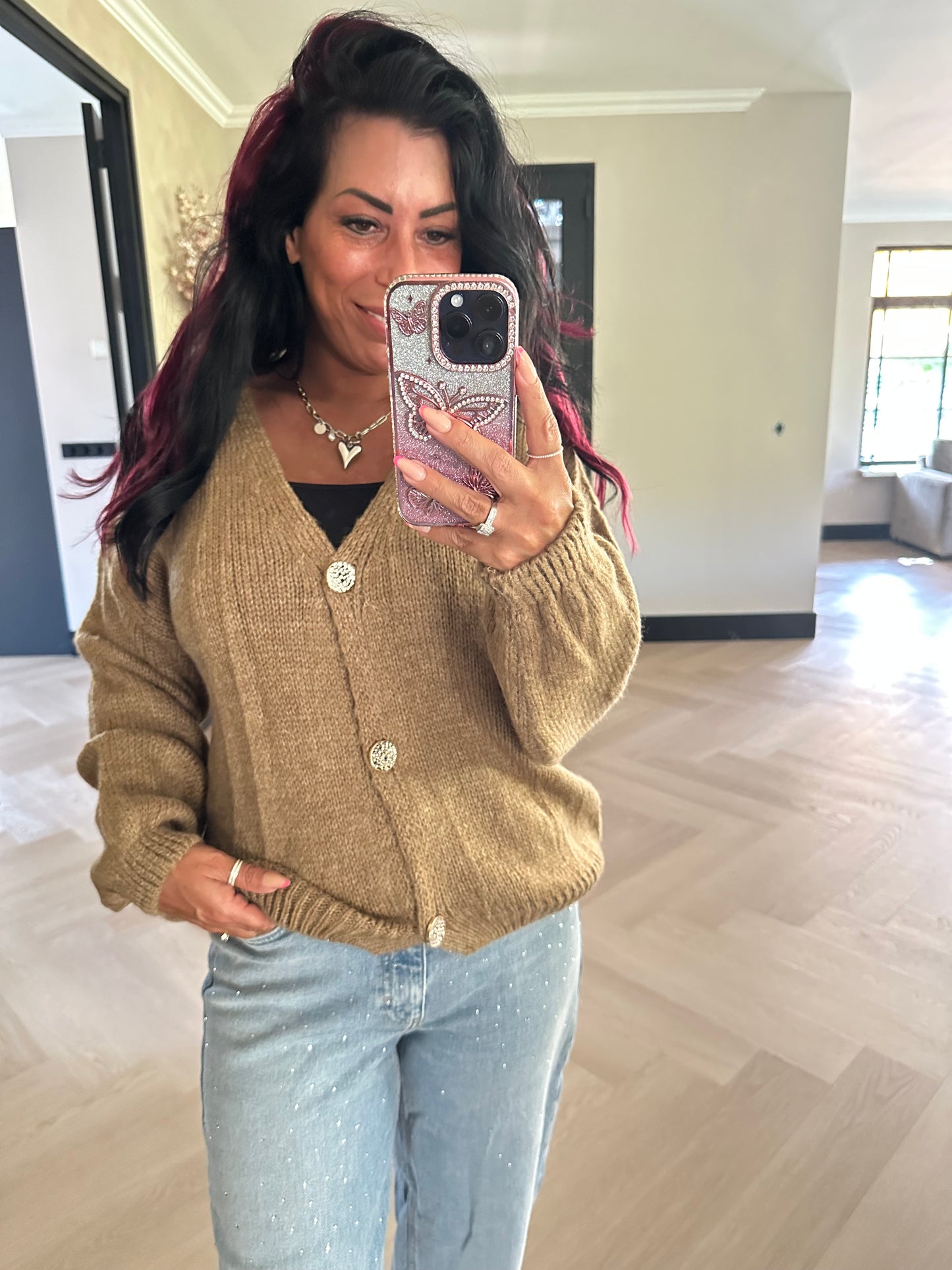 Daisy Vest Gold Button Camel