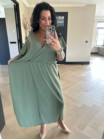 Flowy Wrap Dress Kaki