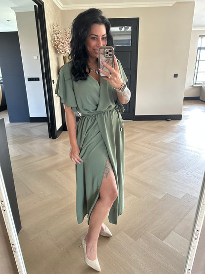 Flowy Wrap Dress Kaki