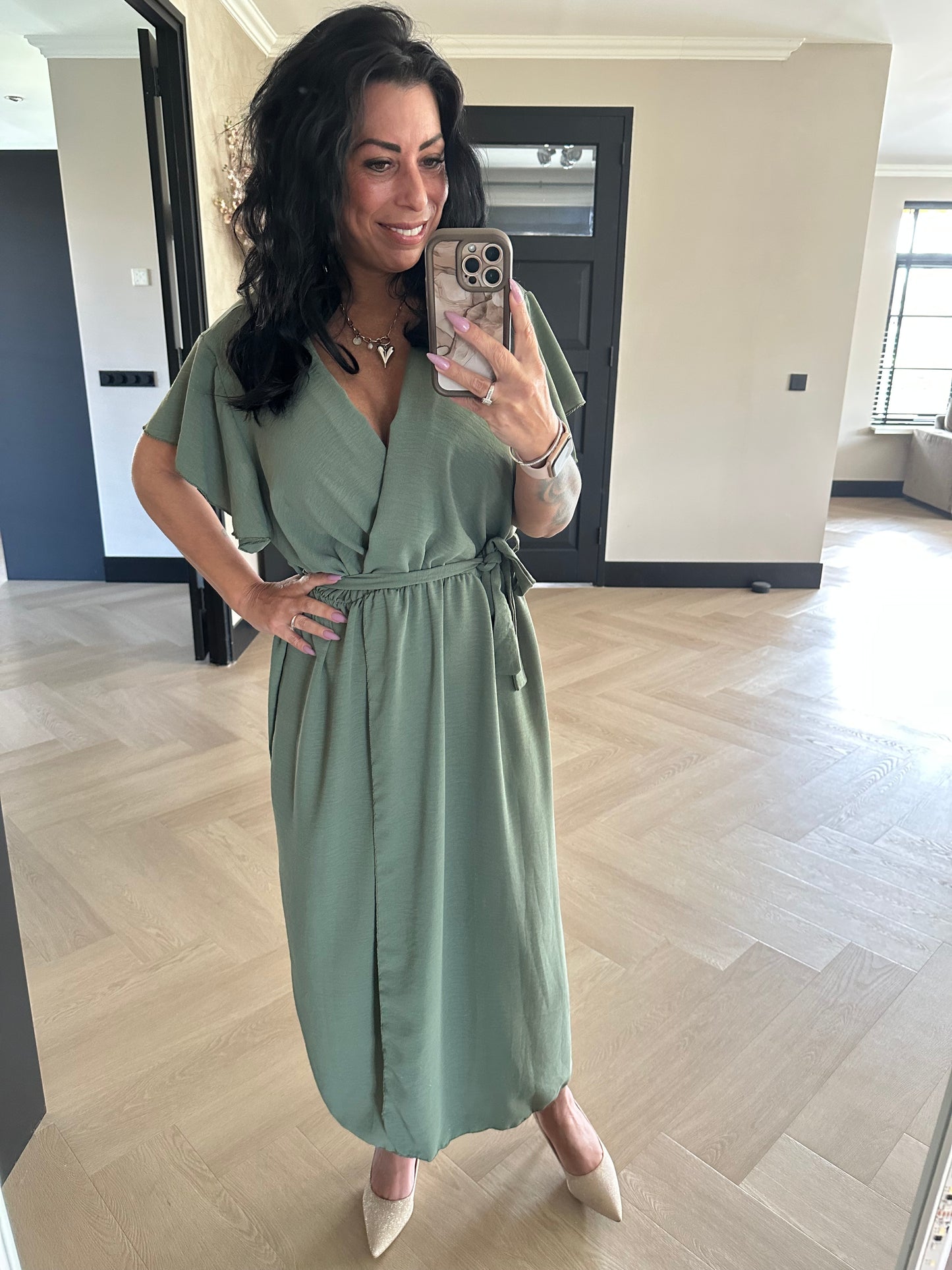 Flowy Wrap Dress Kaki