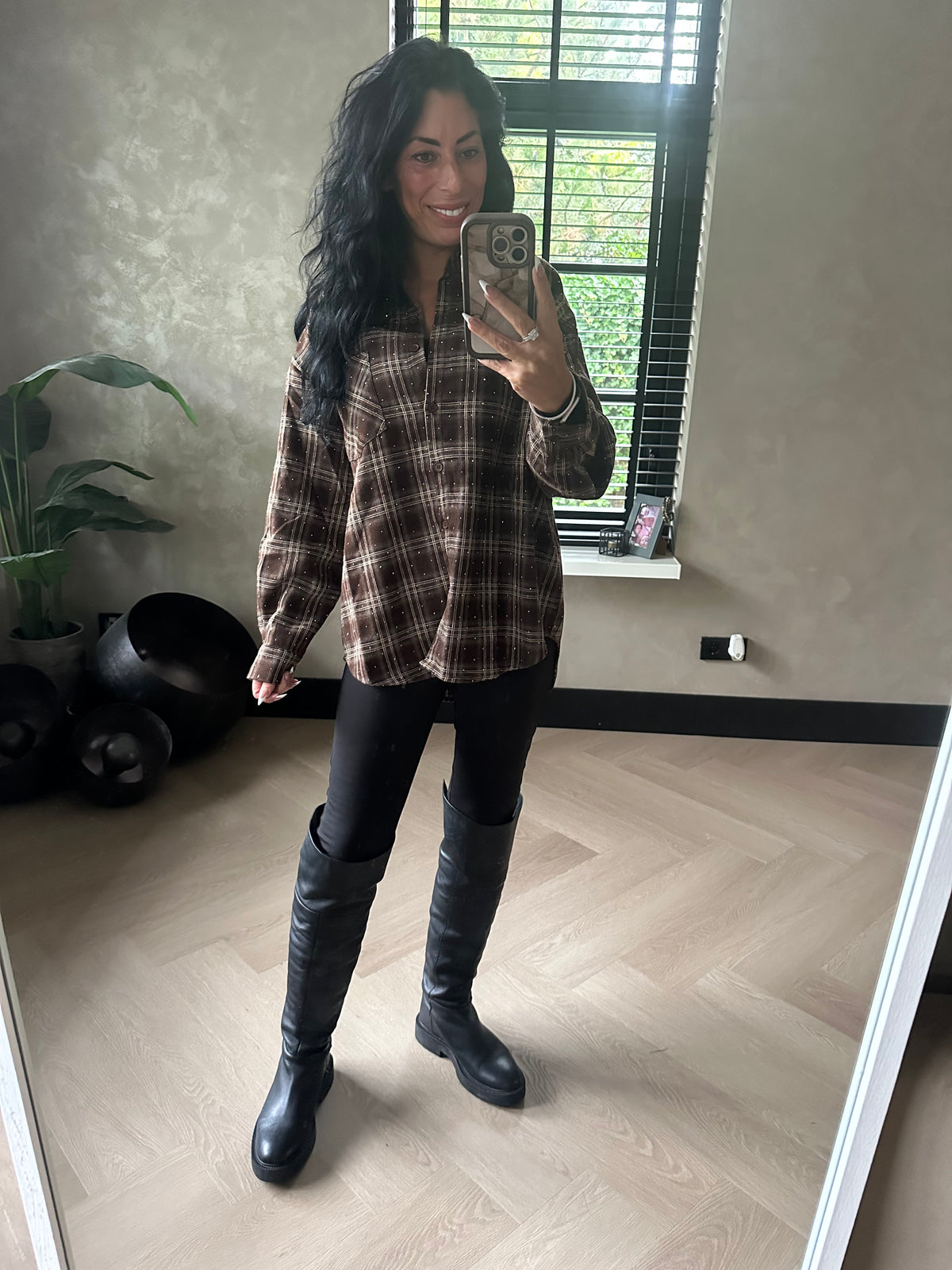 Geruite Glitter Blouse Brown