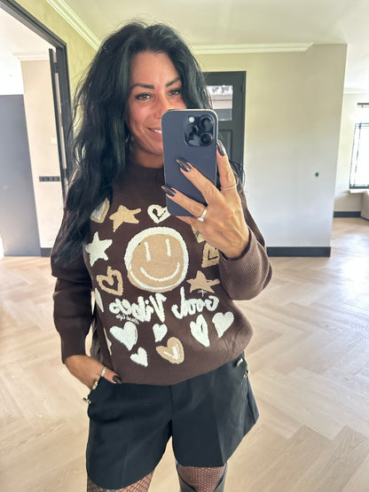 GOOD VIBES Sweater Brown