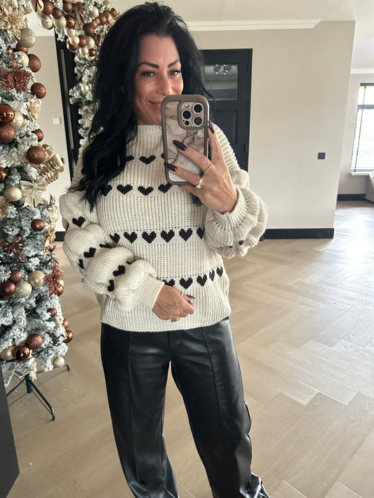 Jessy Heart Sweater Beige