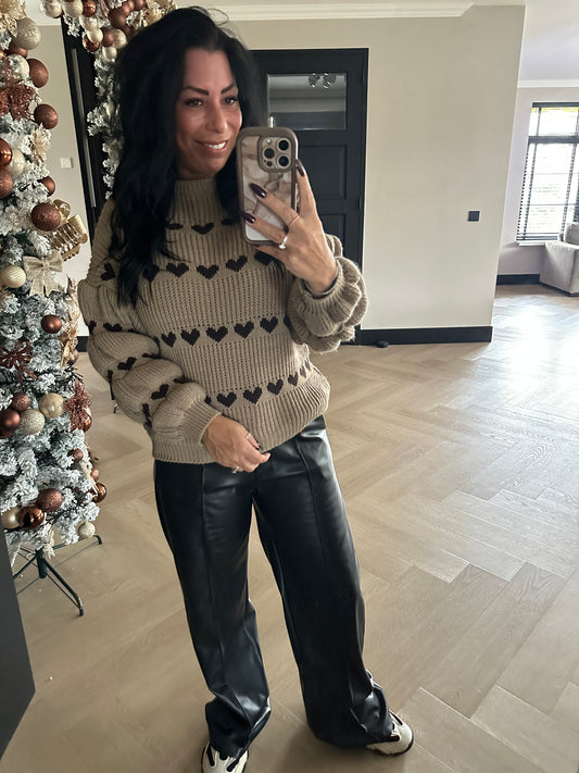 Jessy Heart Sweater Taupe