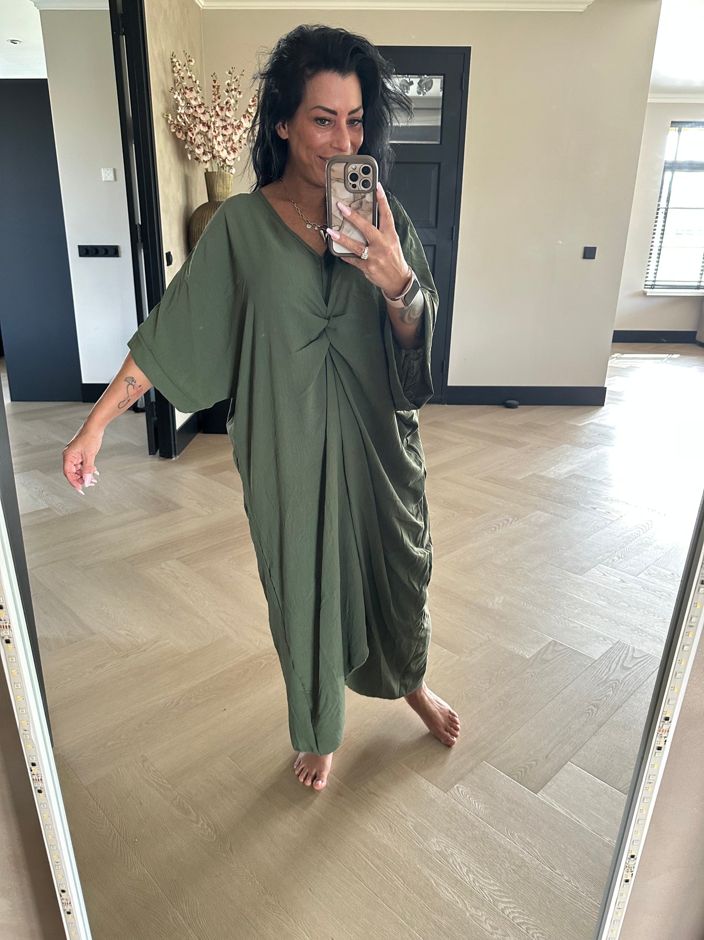 Geknotetes Kleid Khaki