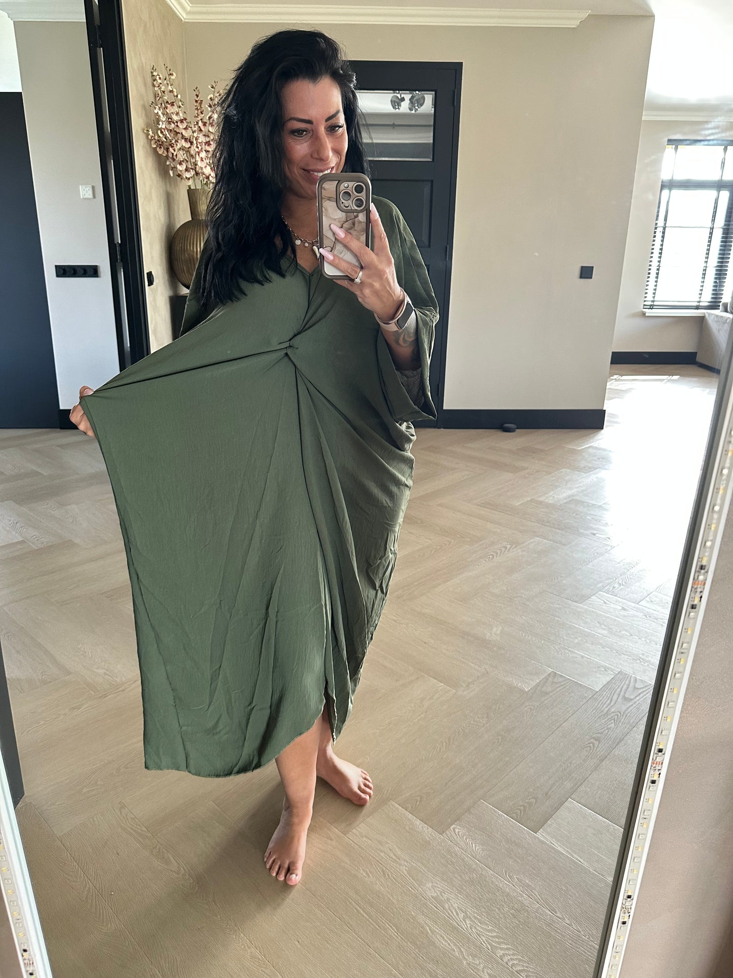 Geknotetes Kleid Khaki