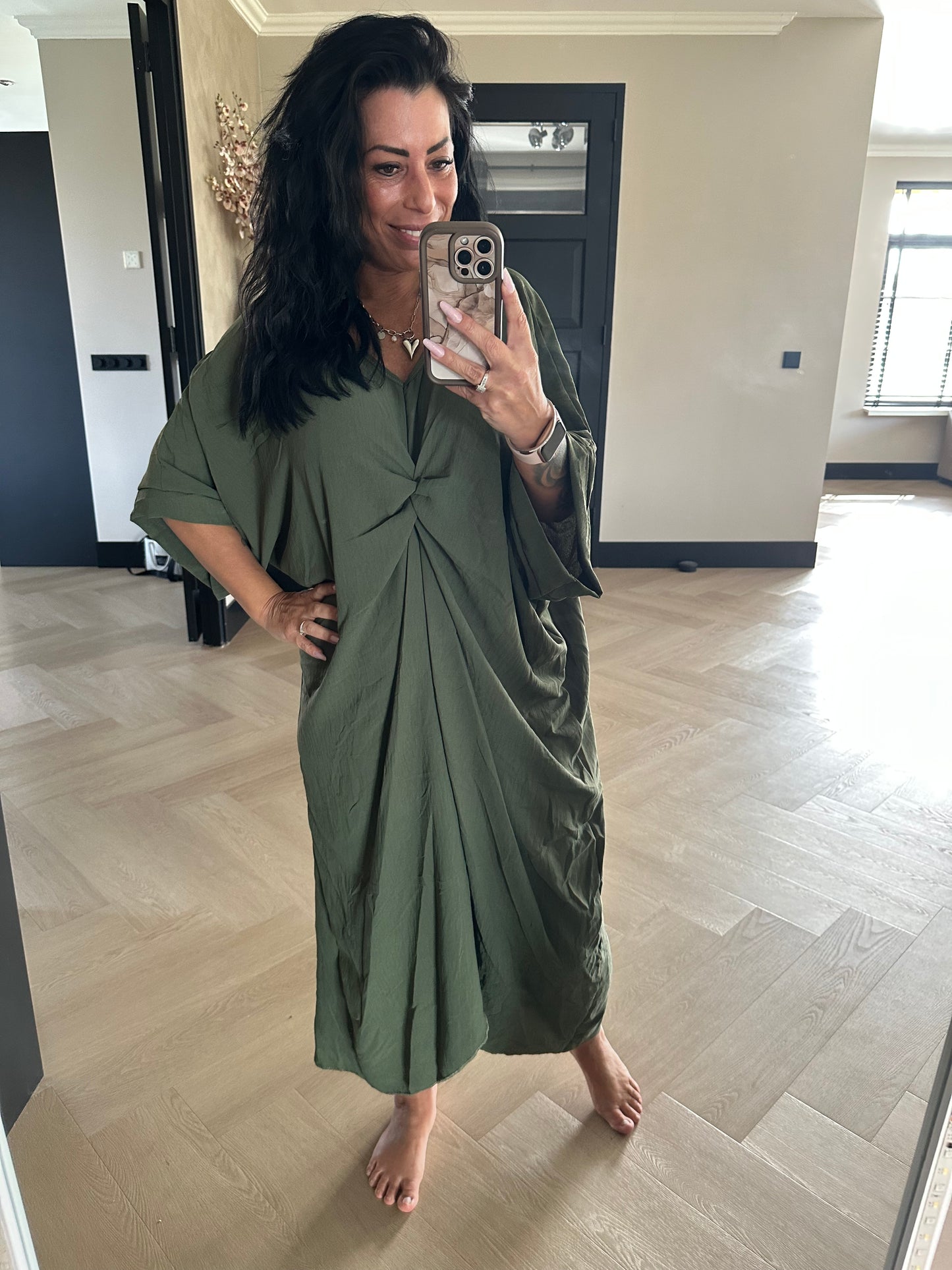 Geknotetes Kleid Khaki