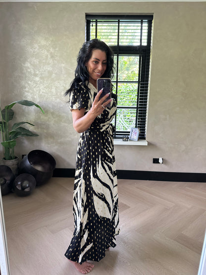 Leaf Wrap Dress Gold Black