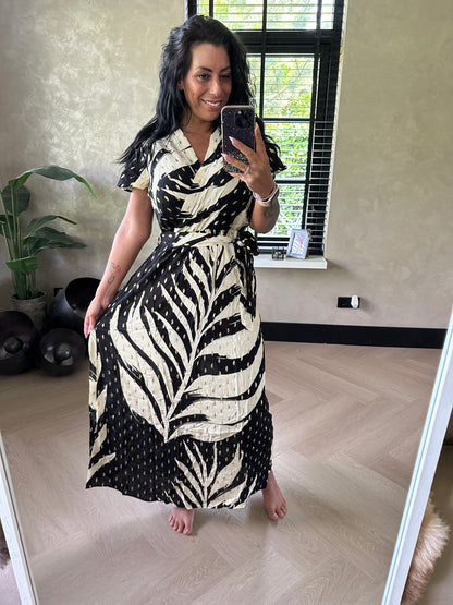 Leaf Wrap Dress Gold Black