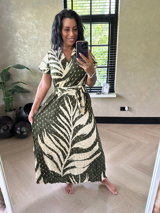 Leaf Wrap Dress Gold Green