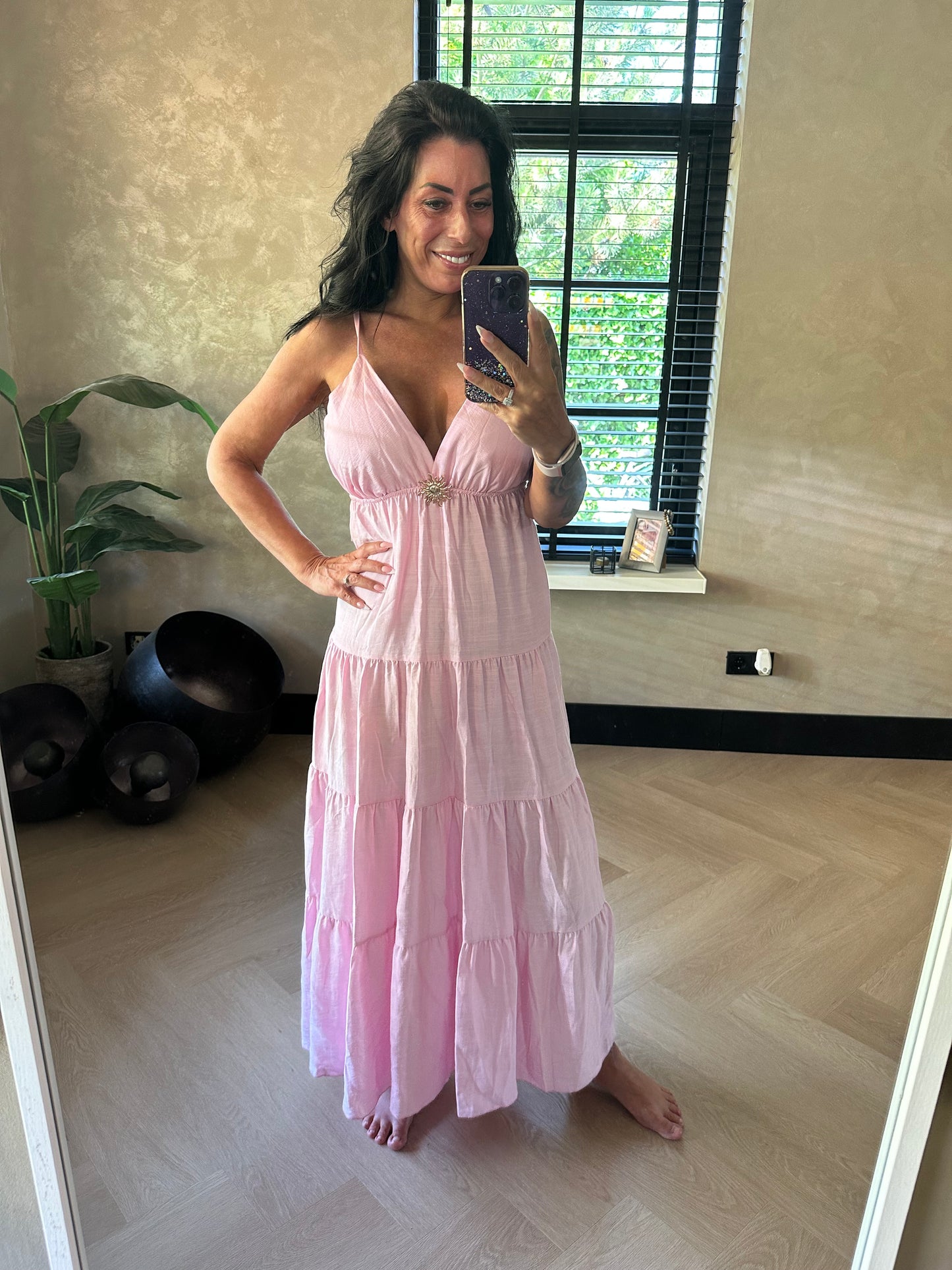 Chevy-Kleid mit Taschen Rosa