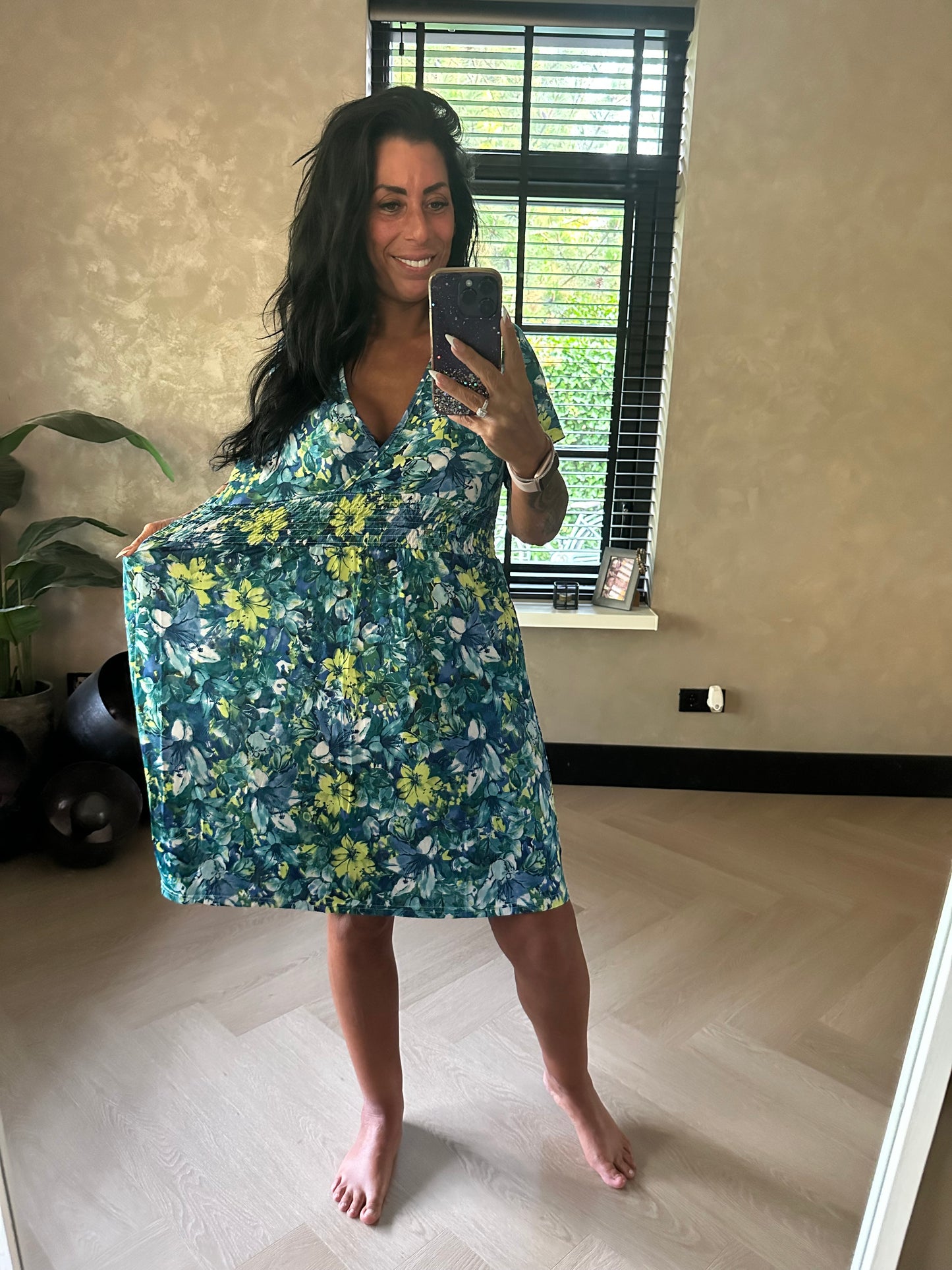 MAGIC Dress Short Flowers Turkoois