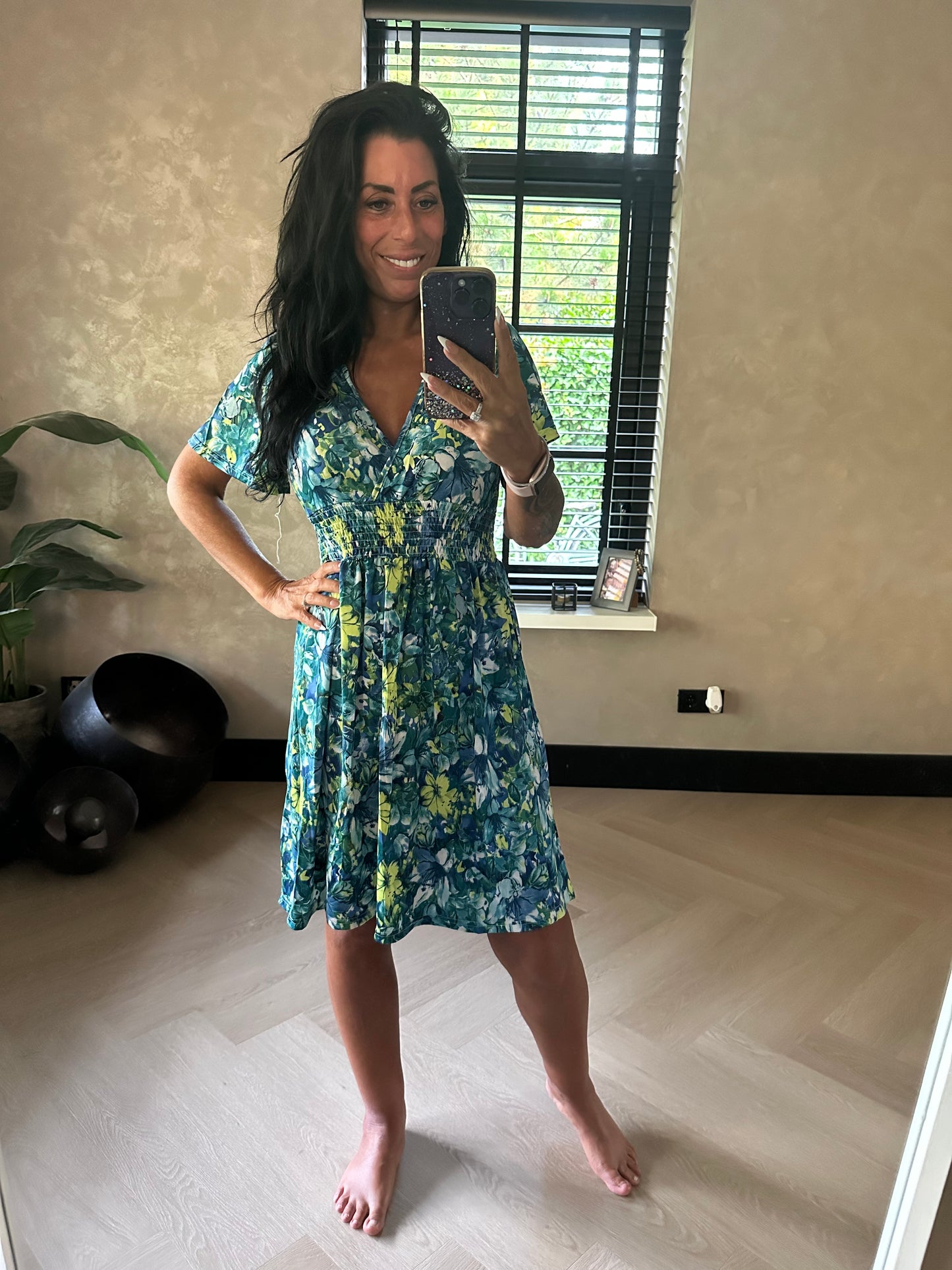 MAGIC Dress Short Flowers Turkoois