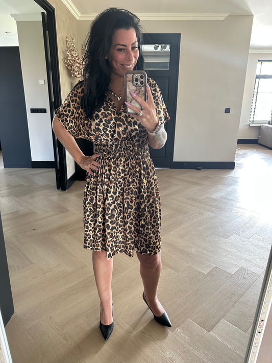 MAGIC Dress Leopard Feather Short Gold Brown