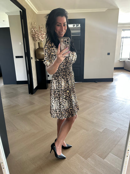 MAGIC Dress Leopard Feather Short Gold Taupe
