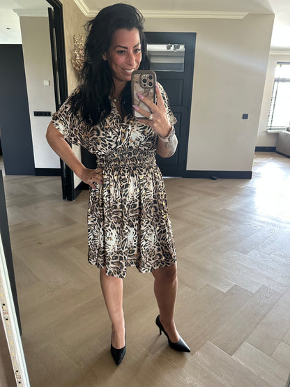 MAGIC Dress Leopard Feather Short Gold Taupe