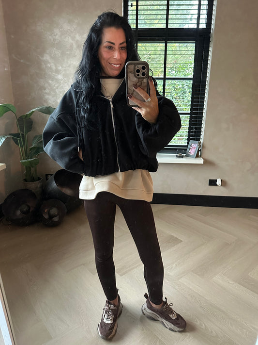 Wildleder-Bomberjacke mit Pailletten Beige