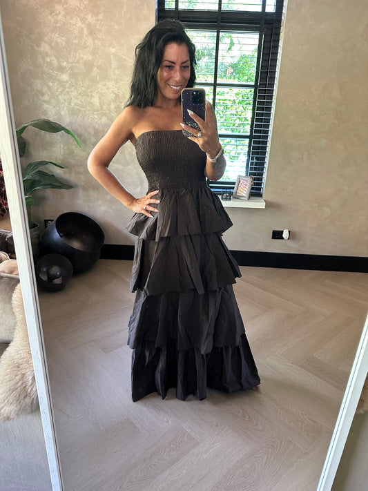 Ruffle Strapless Dress Brown