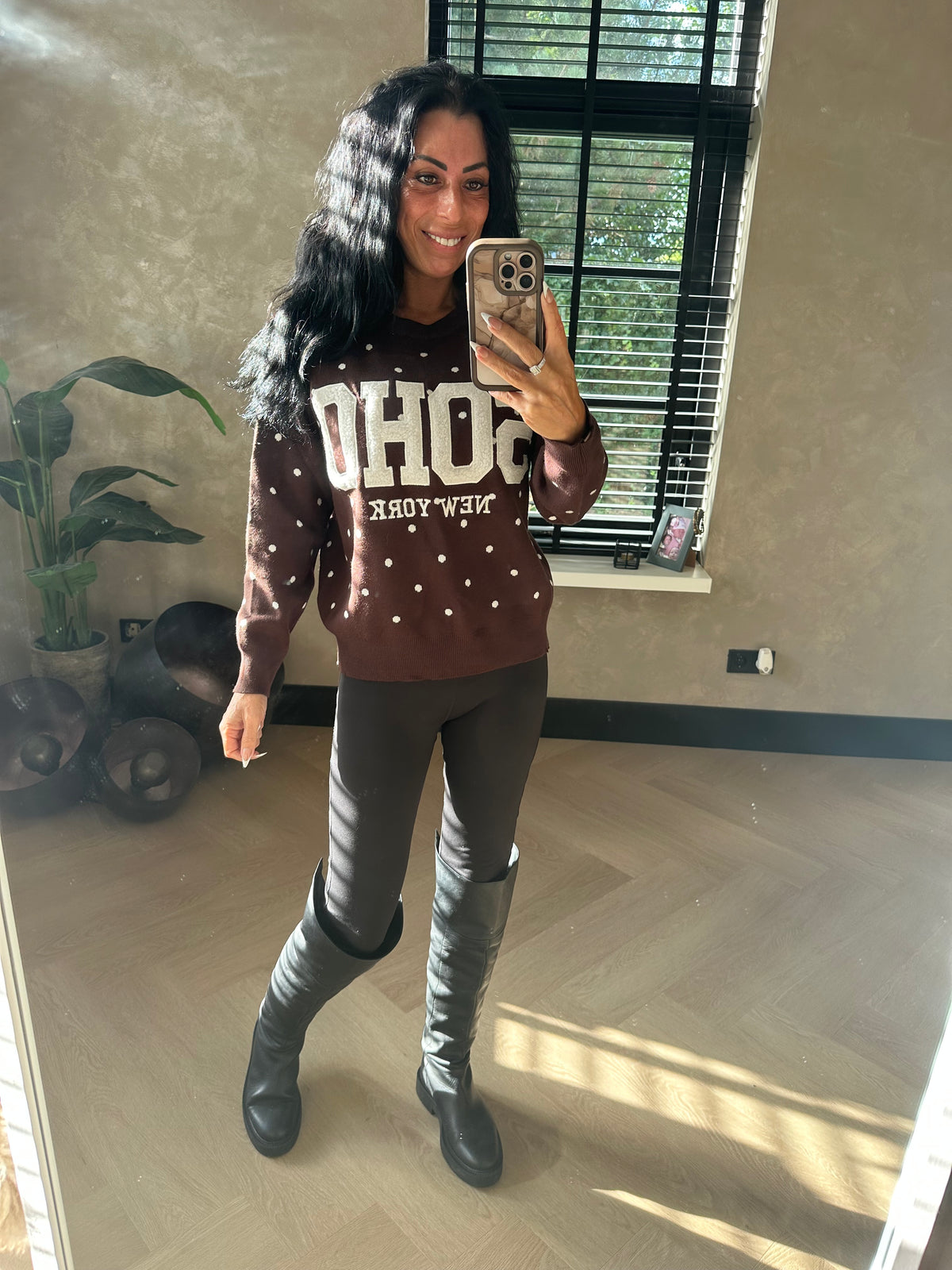 SOHO Polka Dot Sweater Brown