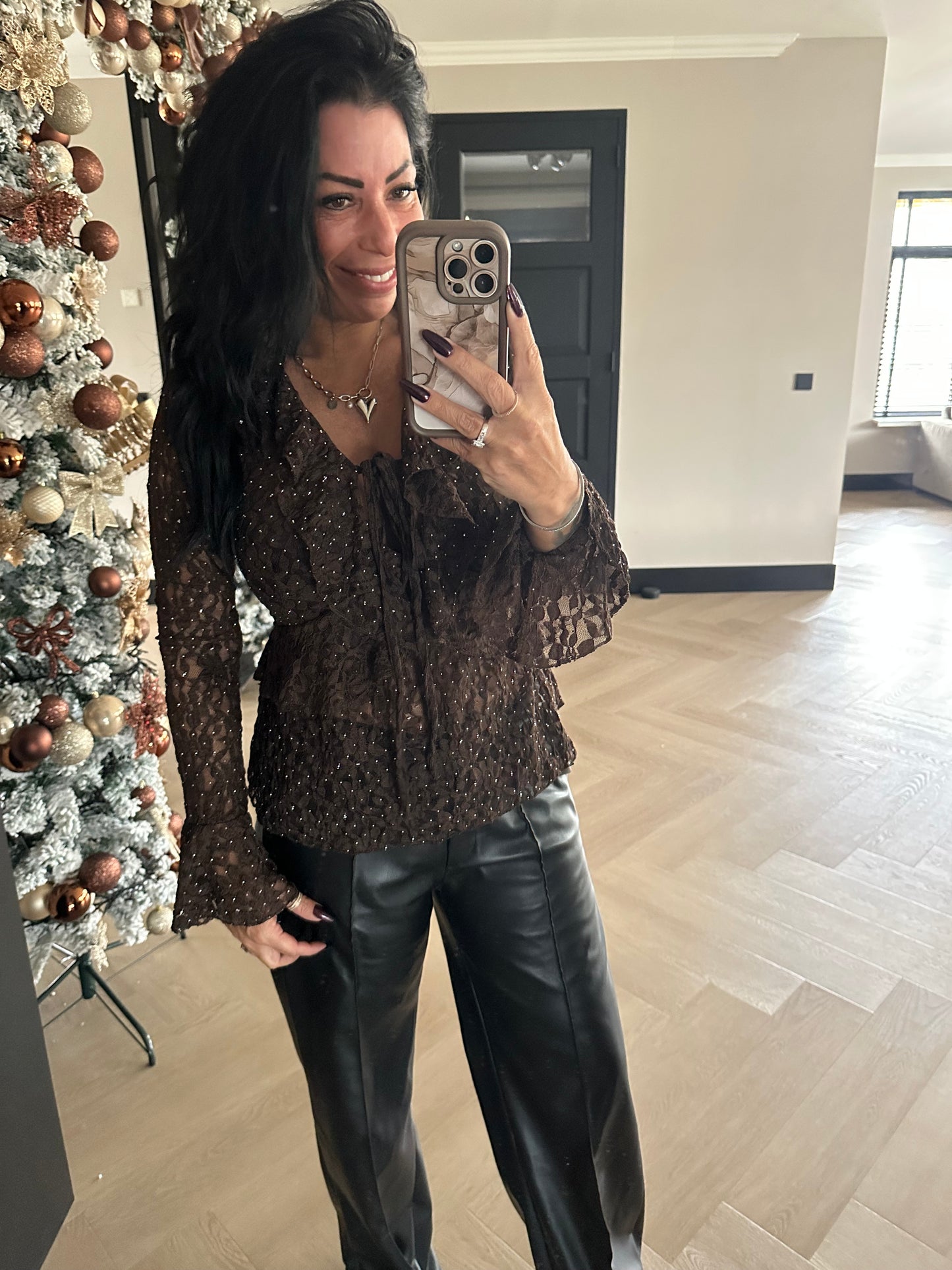Vera Top Met Strass Brown