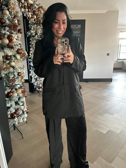 Lizzy Glitter Blazer Set Black